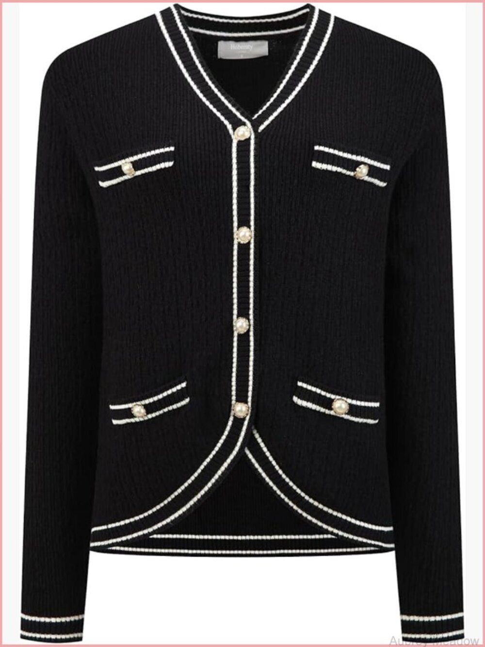 V-Neck Long Sleeve Cardigan with Contrast Trim